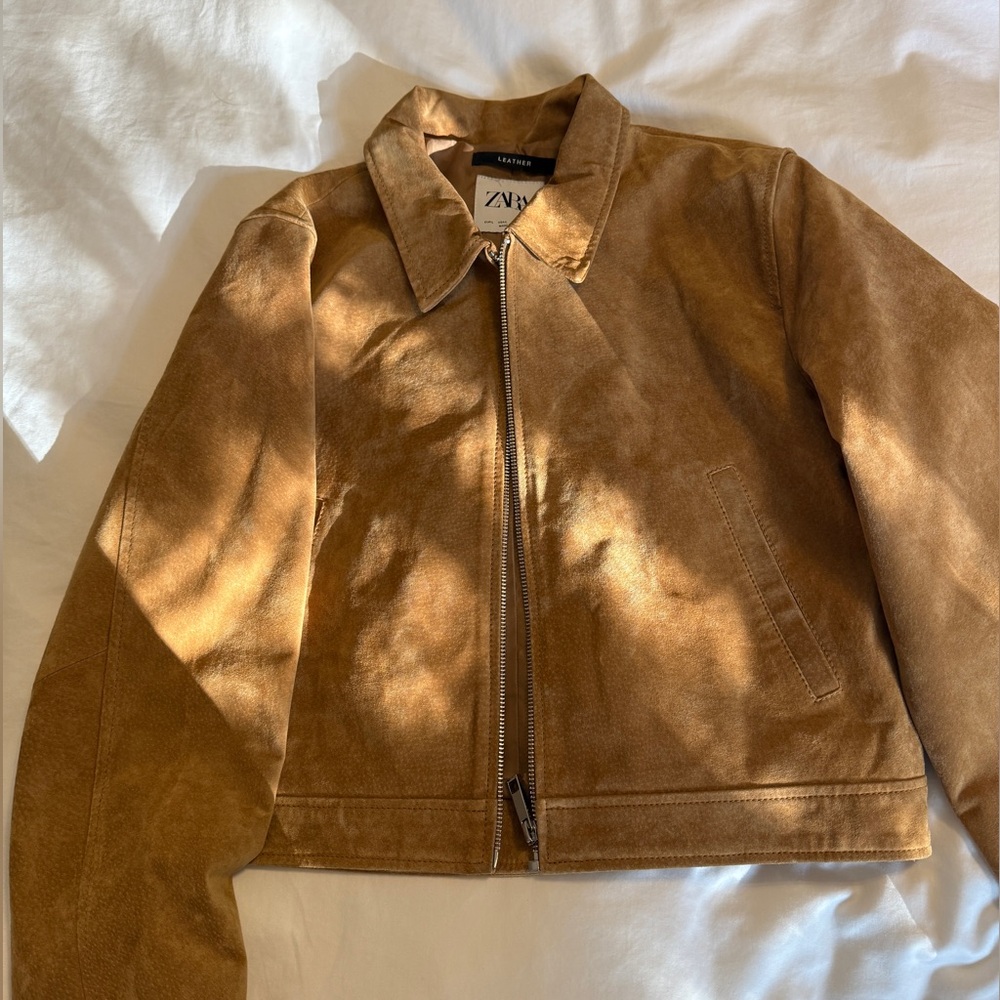 Zara Genuine leather Tan Camel Suede Jacket
